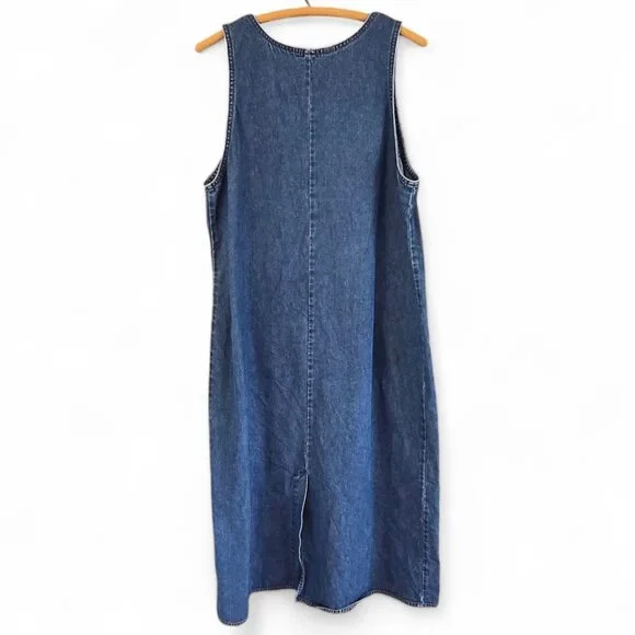 Lands End Womens Regular Sleeveless Denim Midi Shift Dress Size 12 Classic Prepp - Picture 2 of 7